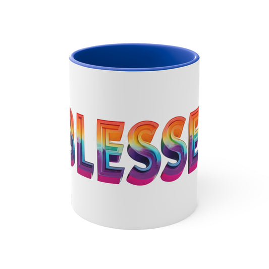 Colorful 'Blessed' Accent Coffee Mug - Fun Gift for Friends, Home Decor, Office, Birthdays, Coffee Lovers, Inspirational