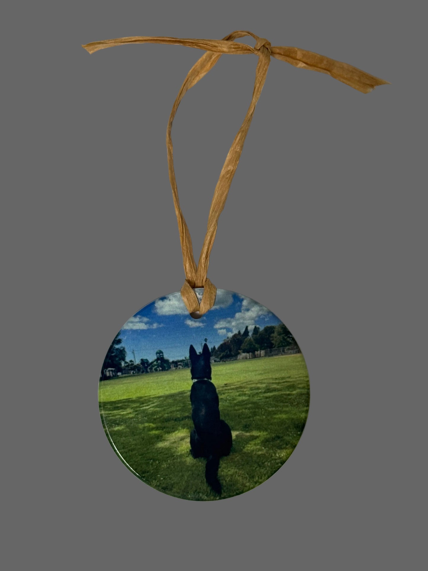 Custom Photo 3" Ceramic Ornament with Raffia