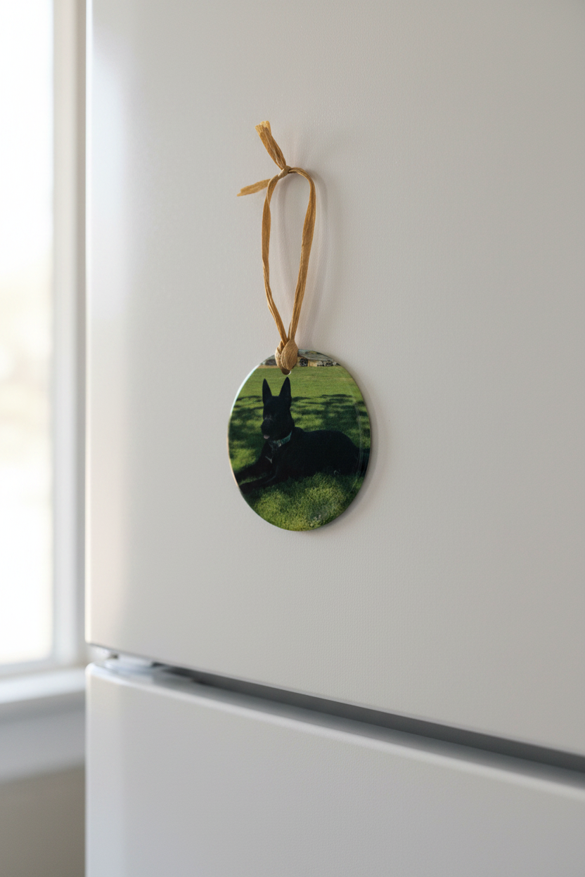 Custom Photo 3" Ceramic Ornament with Raffia